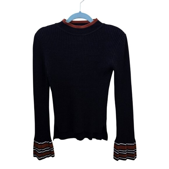 J.O.A. Los Angeles NWOT Navy Ribbed Flared Sleeve Contrast Stripe Top Size XS - Picture 2 of 6